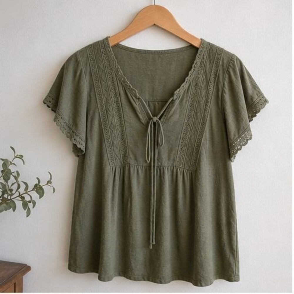Olive Tie Neck Blouse